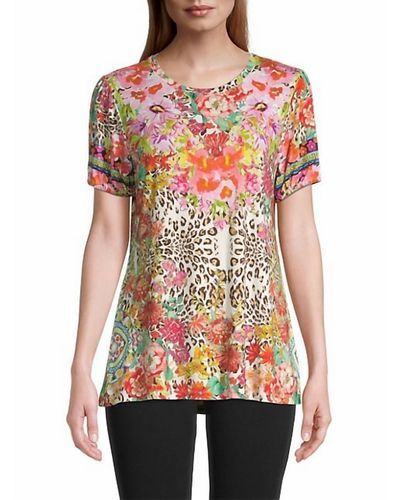 Johnny Was Wild Garden Printed Puff-sleeve Flared T-shirt In Multi