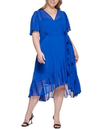 Calvin Klein Plus Ruffled Long Wrap Dress - Blue
