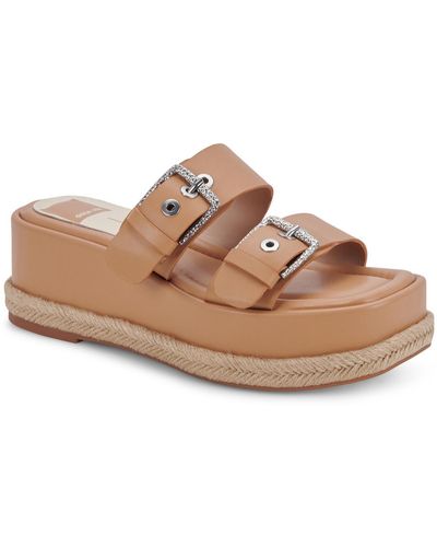 Dolce Vita Canyon Leather Slip On Flatform Sandals - Brown