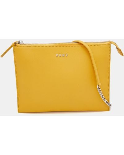 DKNY Mustard Leather Top Zip Crossbody Bag - Yellow