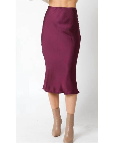 Olivaceous Satin Midi Skirt - Red