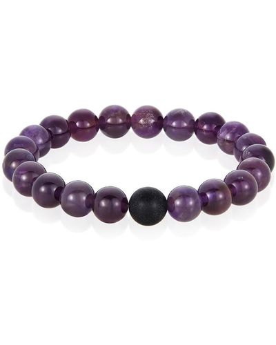 Crucible Jewelry Crucible Los Angeles Polished Amethyst And Black Matte Onyx 10mm Natural Stone Bead Stretch Bracelet - Purple