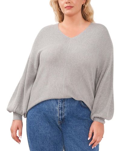 1.STATE Plus V-neck Bubble Sleeve Pullover Sweater - Gray
