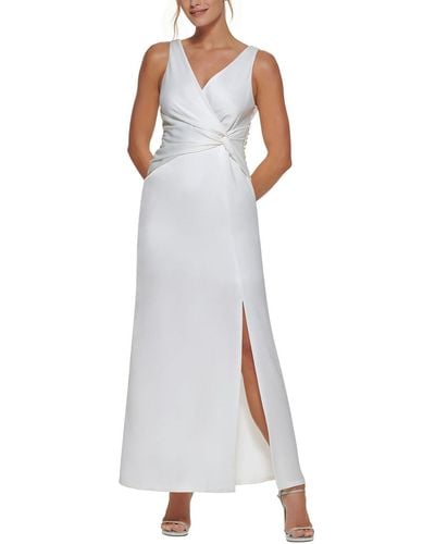 DKNY Satin Maxi Fit & Flare Dress - White