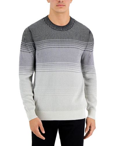 Alfani Ombre Stripe Crewneck Sweater - Gray