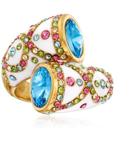 Ross-Simons Colored Crystal And Blue Swarovski Crystal Ring With White Enamel