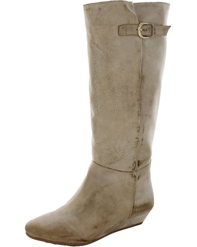 Steven by Steve Madden Intyce Leather Buckle Wedge Boots - Natural