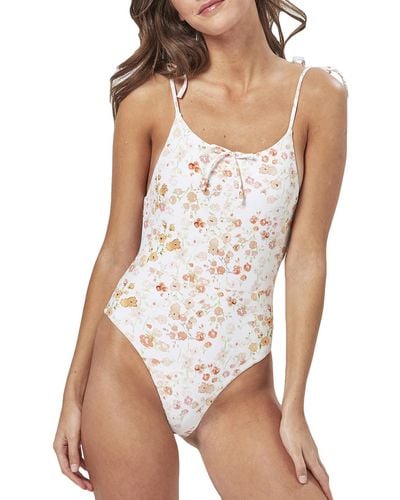 Charlie Holiday Oahu Floral Print Tie Shoulder One-piece Swimsuit - White
