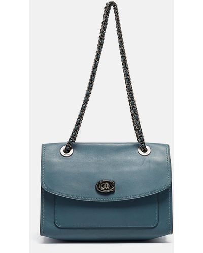 COACH Leather Small Parker Chain Flap Shoulder Bag - Blue