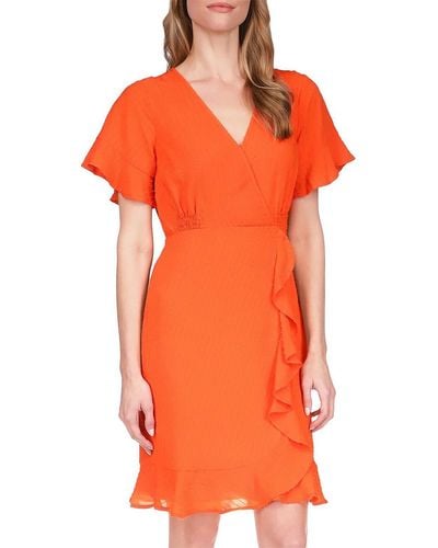 MICHAEL Michael Kors Faux Wrap Short Mini Dress - Orange