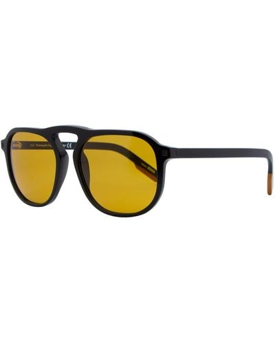 Zegna Rectangular Sunglasses Ez0115 01e Shiny Black 55mm 0115 - Yellow