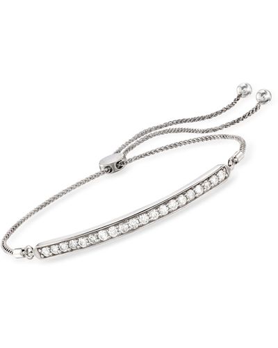 Ross-Simons Diamond Curved Bar Bolo Bracelet - Metallic