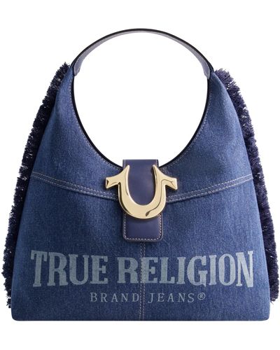 True Religion Frayed Denim Hobo - Blue