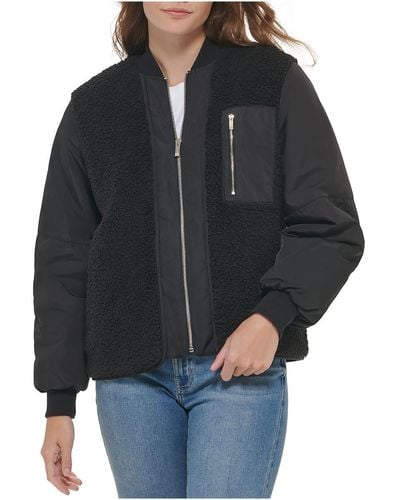 Calvin Klein Sherpa Cold Weather Faux Fur Coat - Black