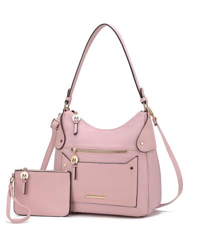 MKF Collection by Mia K Maeve Vegan Leather Shoulder Bag With Wristlet Pouch- 2 Pieces - Pink