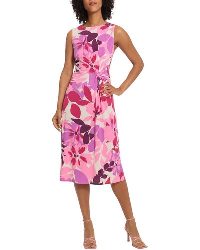 Maggy London Floral Gathered Shift Dress - Pink