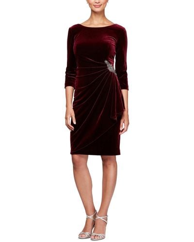 Alex Evenings Velvet Knee Cocktail And Party Dress - Red