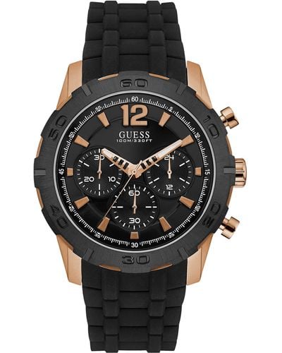 Guess Factory And Rose Gold-tone Silicone Watch - Black