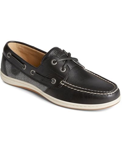 Sperry Top-Sider Koifish Subtle Stripe Leather Lace-up Boat Shoes - Black