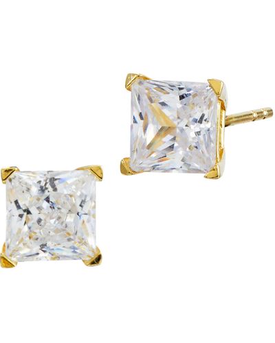 Savvy Cie Jewels 14k Gold Post And Ss 6mm Princess Cut Stud Earrings - White