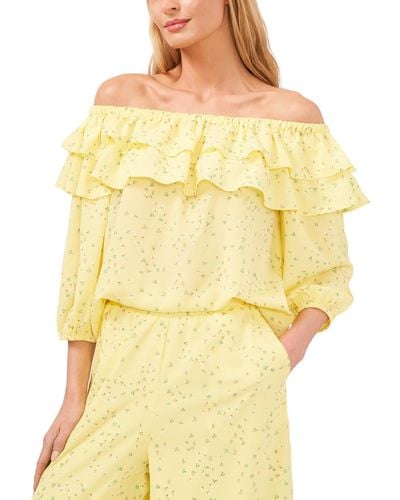 Riley & Rae Floral Print Blouse Off The Shoulder - Yellow