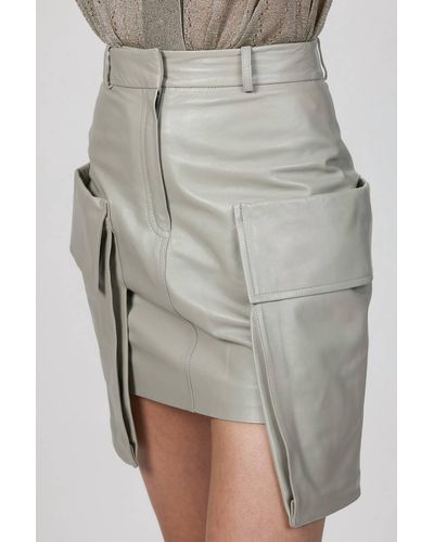 Zeynep Arcay Mini Cargo Leather Skirt - Gray