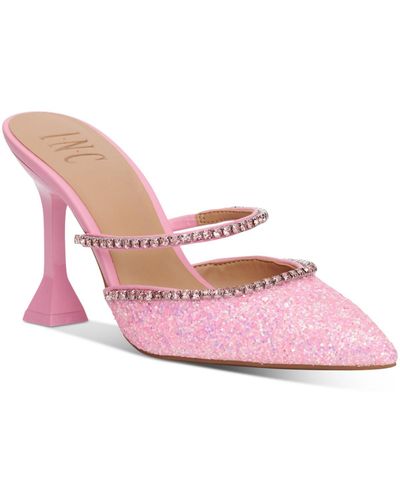 INC Gylana Slip On Glitter Block Heels - Pink