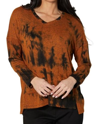 French Kyss Marble Wash V-neck With Pockets - Brown