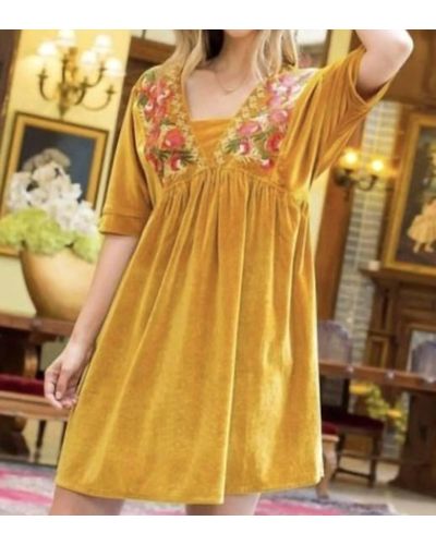 Thml Velvet Embroidered Dress - Yellow