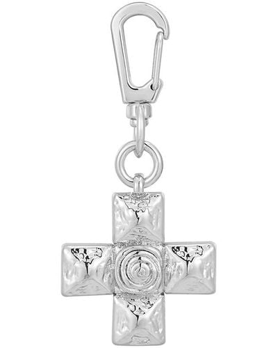 Luv Aj Molten Cross Key Chain- Silver - White