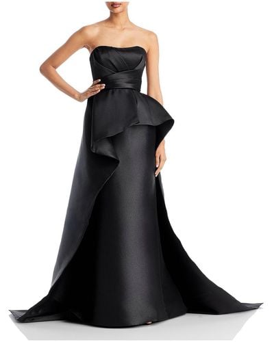 Amsale Mikado Peplum Strapless Evening Dress - Black