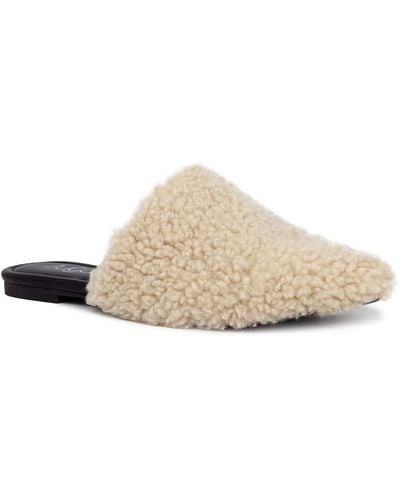 Sugar Actly Faux Fur Pointed Toe Mules - Natural