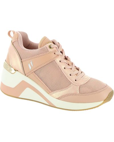 Skechers Million - Air Up There Faux Leather Athleisure Wedge Sneaker - Natural