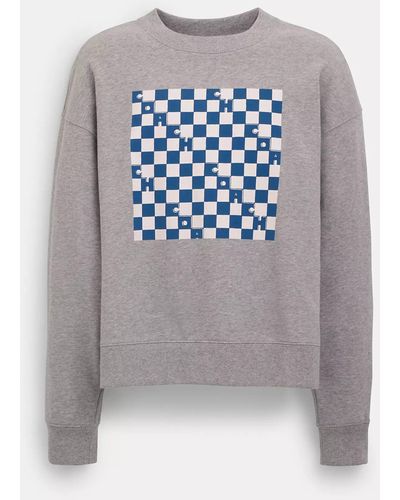 COACH Checkerboard Crewneck Sweatshirt - Gray