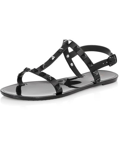 Aqua Studded Open Toe Jelly Sandals - Black