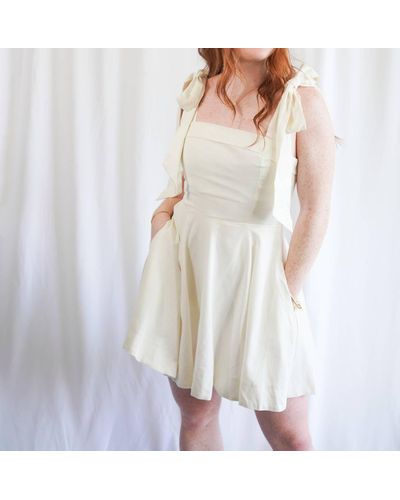 Just Me Linen Shoulder Tie Mini Dress - White
