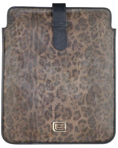 Class Roberto Cavalli Chic Calfskin Tablet Case With Leopard Accent - Gray