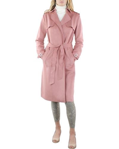 Tahari Faux Suede Lightweight Trench Coat - Pink