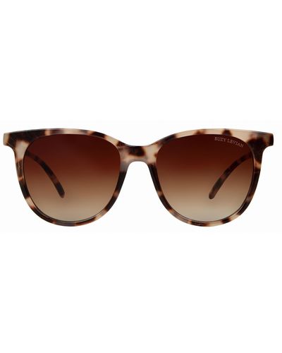 Suzy Levian Brown Tortoise Square Lens Sunglasses