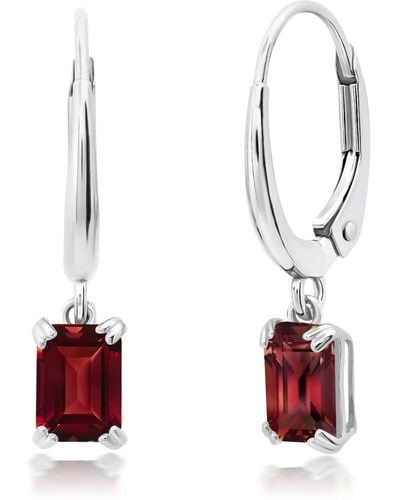 Nicole Miller 10k White Or Yellow Gold Emerald Cut 6x4mm Gemstone Dangle Lever Back Earrings - Red