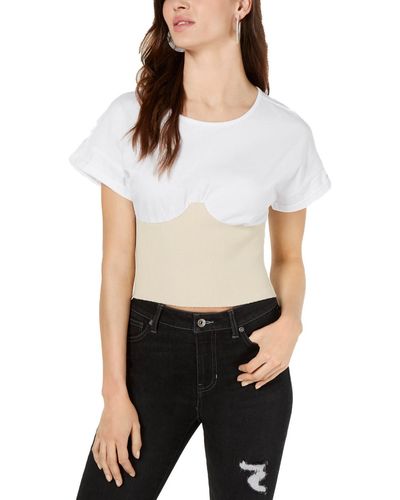 Kendall + Kylie Seamed Cuff Sleeves Corset Top - White