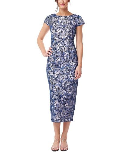 JS Collections Sequined Embroidered Sheath Dress - Blue