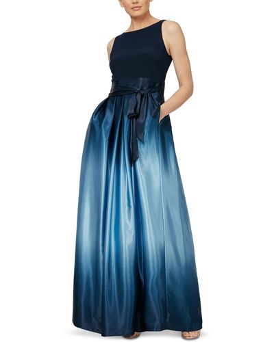 SLNY Petites Ombre Satin Evening Dress - Blue