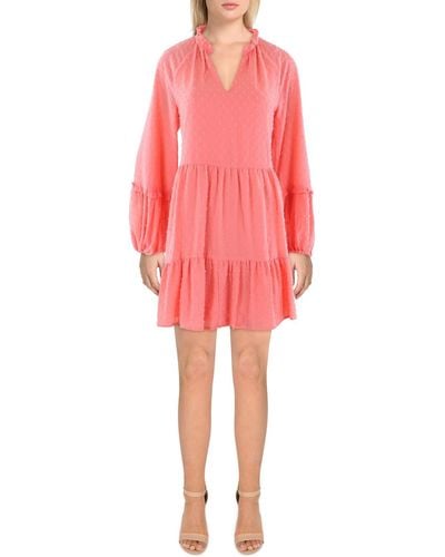 Cece V Neck Long Sleeve Mini Dress - Pink