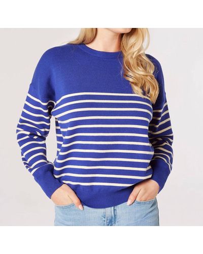 Apricot Crew Neck Striped Sweater - Blue