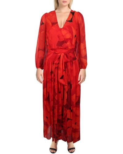 Calvin Klein Belted Long Maxi Dress - Red