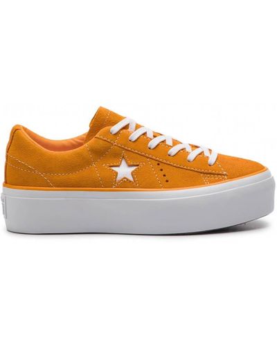 Converse One Star Platform Ox Ladies Bright Suede Sneakers - Orange
