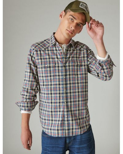 Lucky Brand Indigo Plaid Western Long Sleeve Shirt - Gray