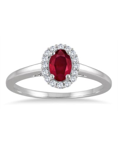Monary 6x4mm Oval Shape Ruby And Diamond Halo Ring - Red