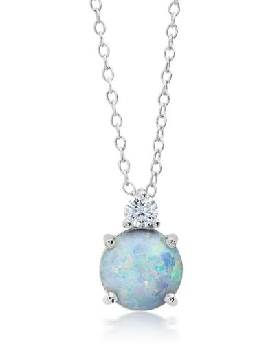 Nicole Miller Platinum Overlay Over Sterling Silver Round Gemstone Pendant Necklace - Blue